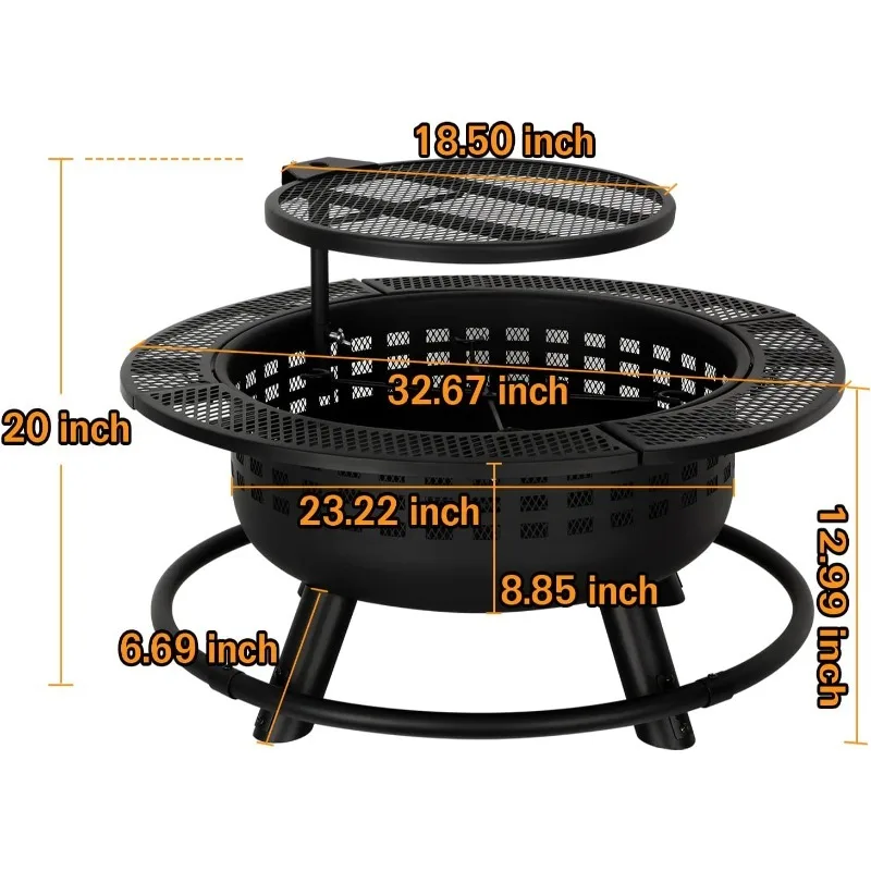 2026 32 Inch Modern Firepit Log Burner Swivel Cooking Grill Wood Burning Fire Pit