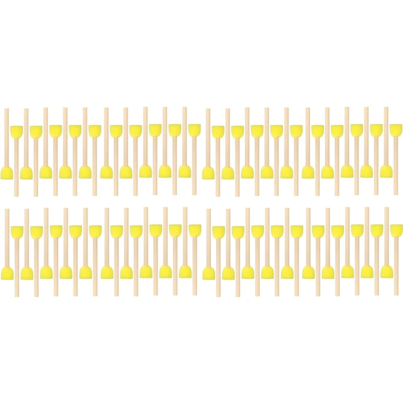 DT16 80Pcs Round Sponge Paint Brushes with Wooden Handle, Foam Painting Tools for Staining Crafts, Yellow