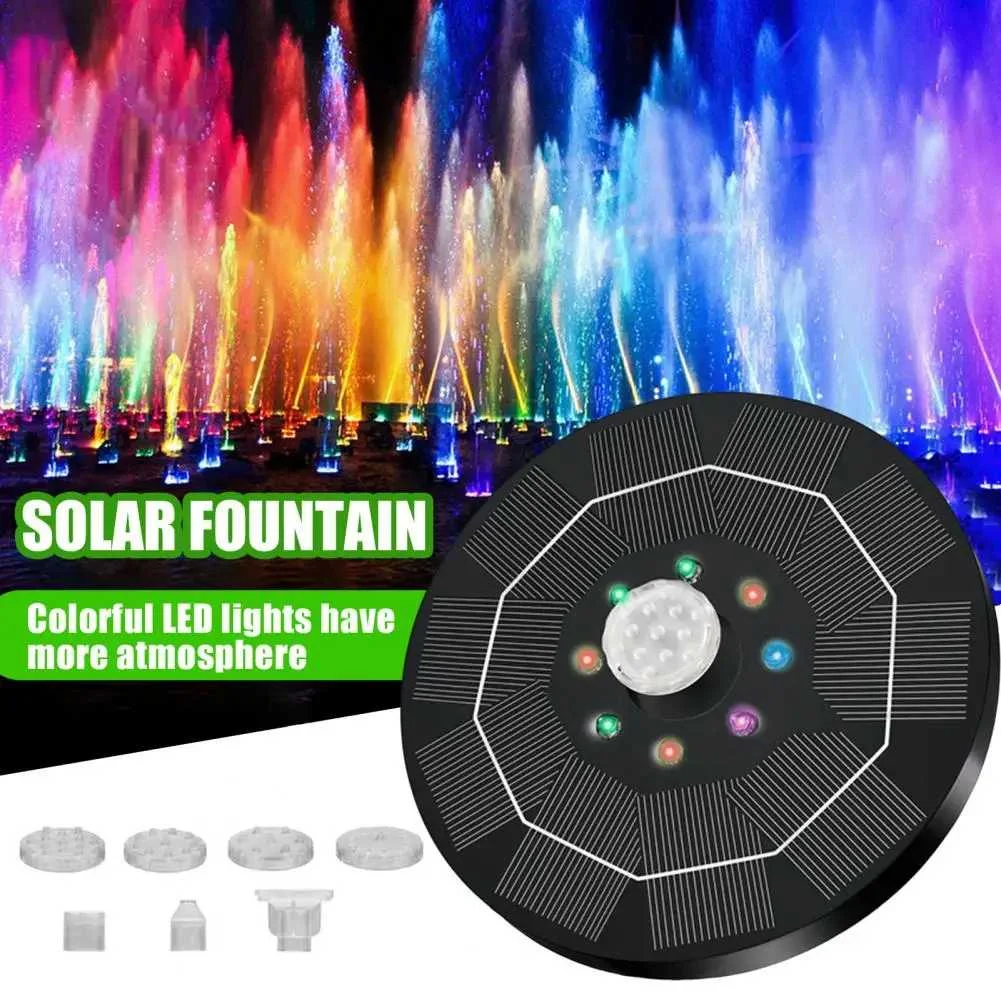 

Solar Floating Fountain with Lights 3W LED Solar Bird Bath Light Sensor with 6 Nozzles Auto On Off for Garden Decoration