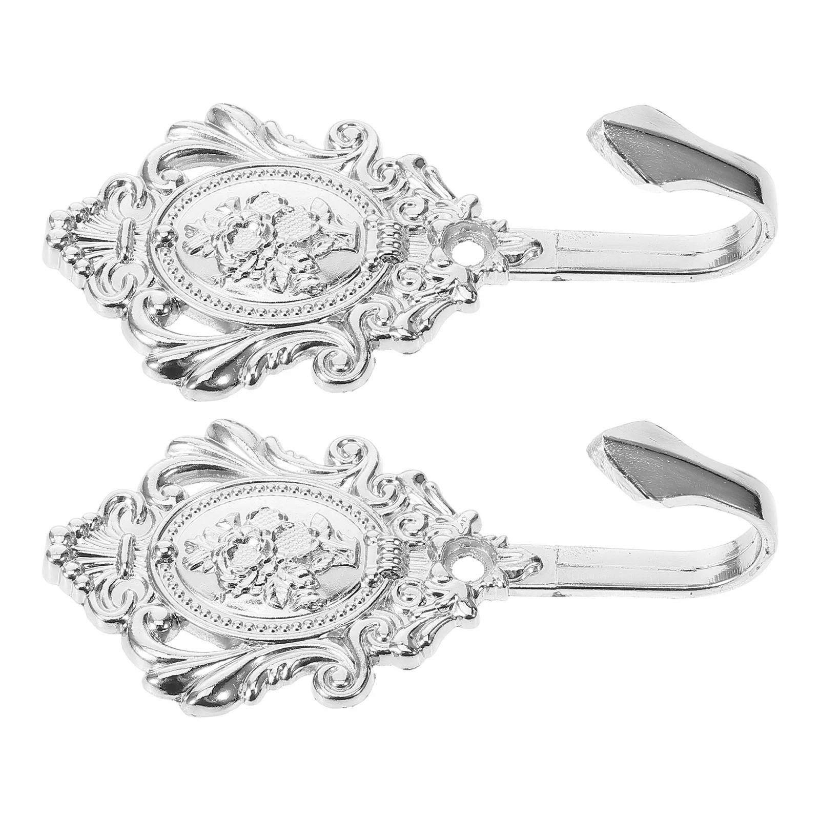 

2pcs Curtain Hooks Silver 9.5*5Cm Zinc Alloy Rose Drapery Holdback Tieback Decorative Window Hardware