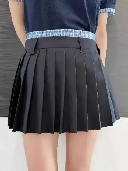 2025 Spring/summer New Patchwork High Waist Slimming Pleated Skirt Half Skirt Fashion JK Women Mini Skorts Korean ALN8