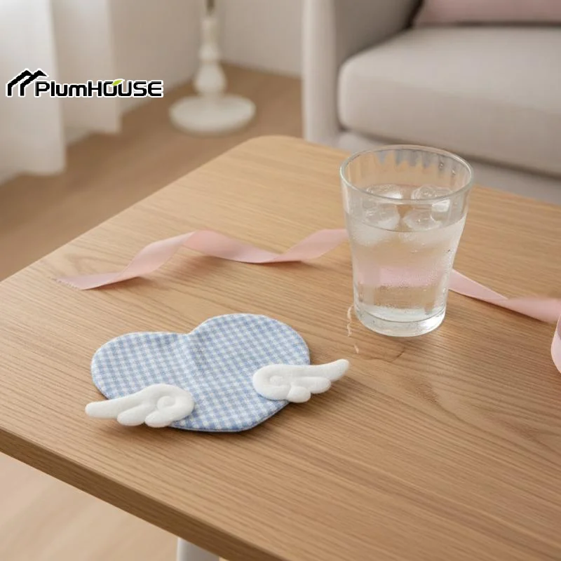 1Pcs Aesthetic Plaid Anti Scald Table Mat Sweet Girly Angel Wing Heart Coaster Cute Desk Decor Birthday Gift view 4
