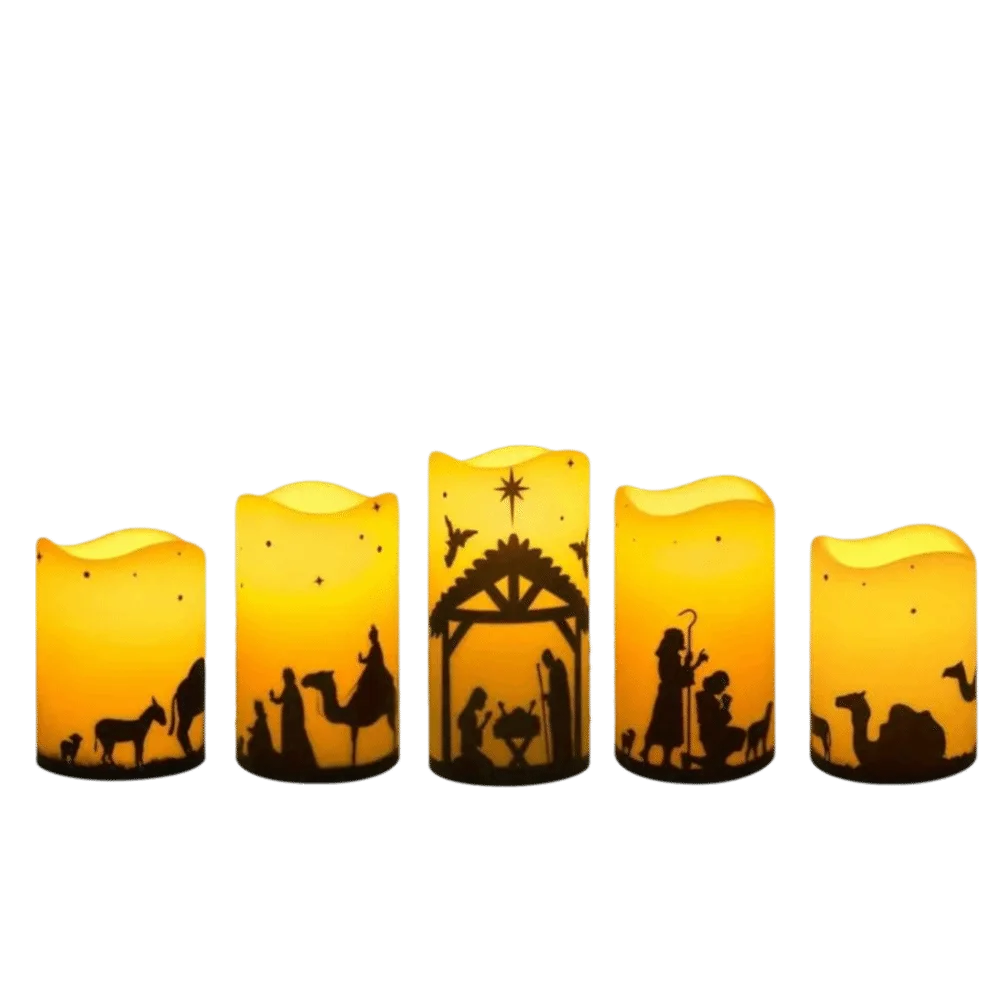 5pcs Flameless Flameless Candles LED Battery Powered Nativity Scene Candles Realistic Timed Artificial Fake Candles Indoor