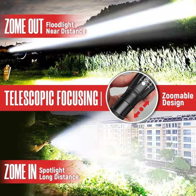 2Pcs LED Flashlights High Lumens with Zoomable Beam Mini Flashlights for Camping Dog Walking Powerful Emergency Flashlights