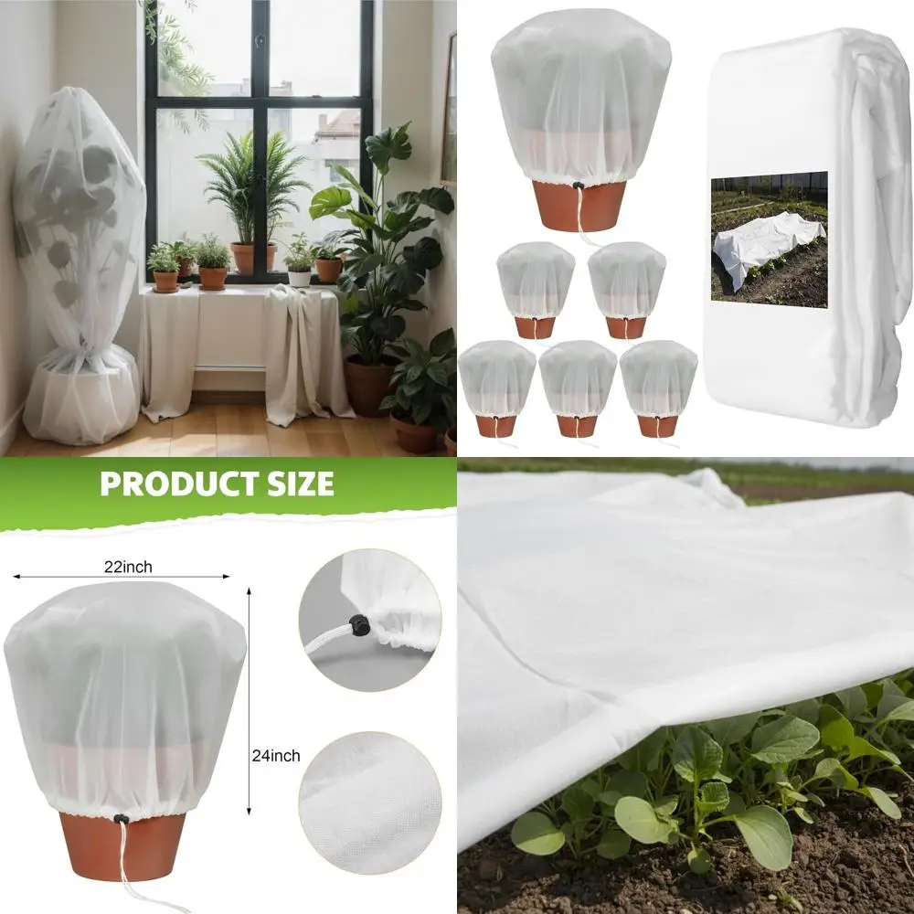 

Boao 7-Piece Plant Cover Set with 10ft x 30ft Freeze Protection and 6 Pack Drawstring Tree Covers for Winter and Pest Protection