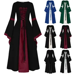 Women Medieval Court Fancy Vampire Halloween European Cosplay Costume Carnival Vintage Strapless Long Sleeve Queen Elegant Dress