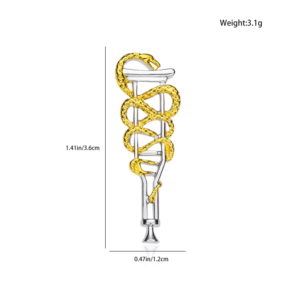 Harong Design-Broche de béquille serpent médicale, Broche Aesculapius, Orthopédique, Médecin, Insigne de stage UC, Bijoux, Nouveau