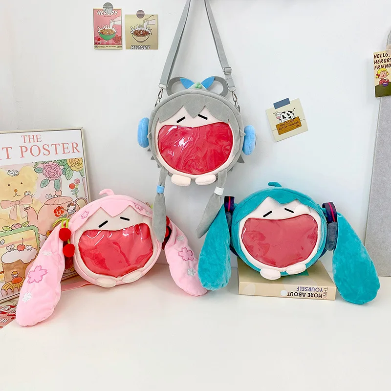 

Hot Anime Pink Sakura Bag Q Version Kawaii Figure Plush Bag Model Doll Plush Stuffed Toy Shoulder Bag Transparent Backpack Gift