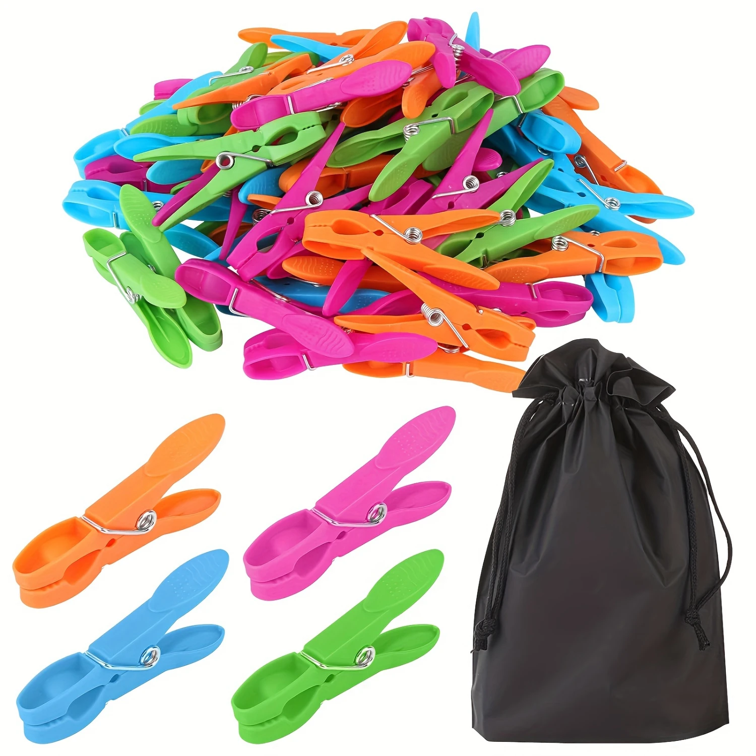 72-Pack Colorful Plastic Clothespins Set, Durable Spring-Loaded Laundry Clips with  Bag for Clothes, Ultra-Strong Windproof Soft