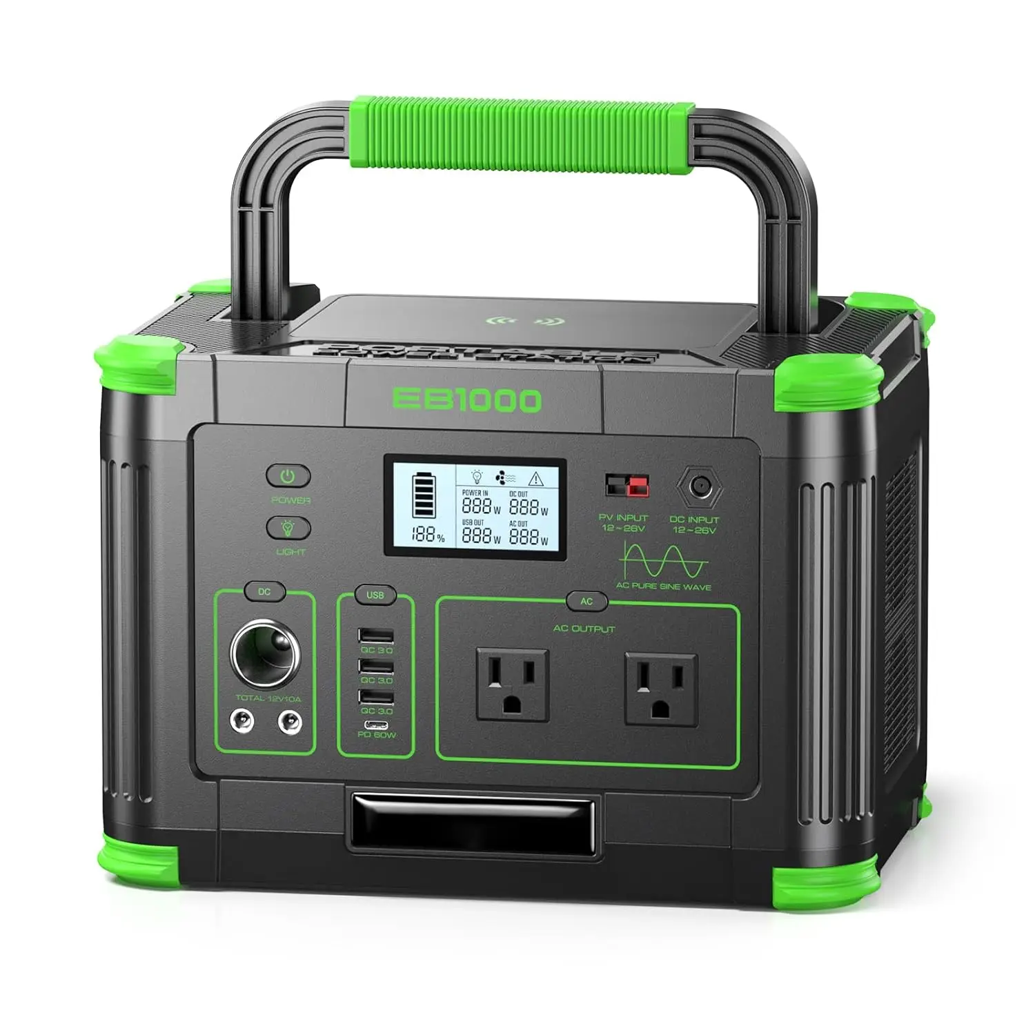 

Портативная электростанция 999 Вт·ч, солнечный генератор 1000 Вт, розетка переменного тока 110 В с чистой синусоидой, быстрая зарядка USB-C PD 60 Вт, 10, на заказ