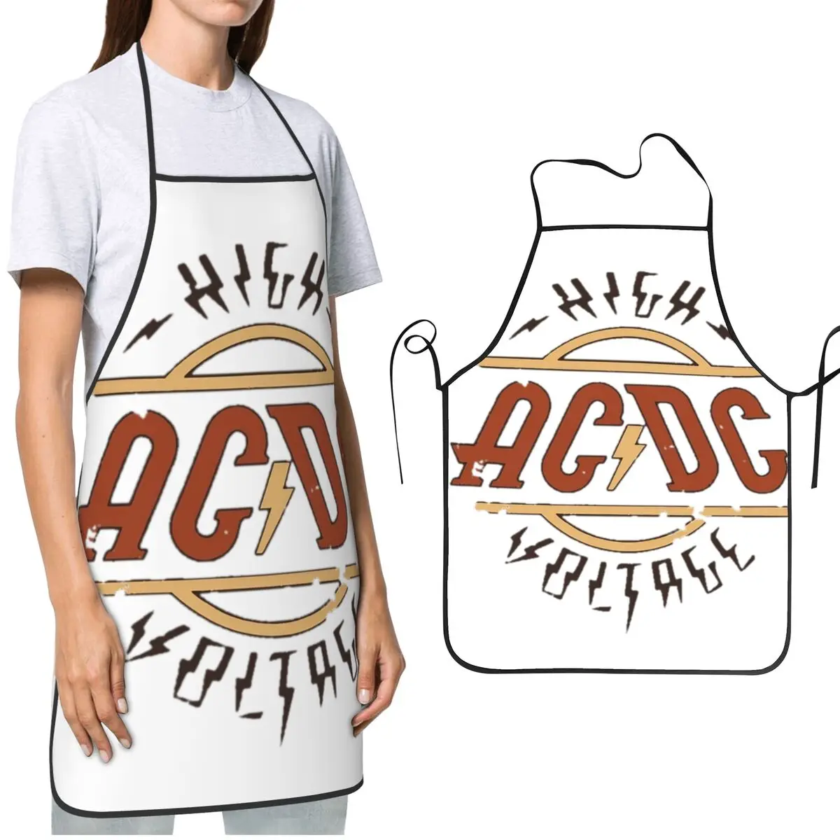 Women Men Chef Apron AC-DC Rock Music Band Merch Baking Aprons Adjustable Water & Oil Resistant