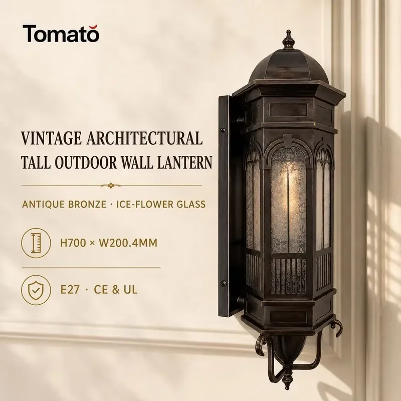 Gothic Ice Glass Wall Lamp E27 Antique Bronze Outdoor Light for Villa Porch Garage Terrace Decor Vintage Style Exterior