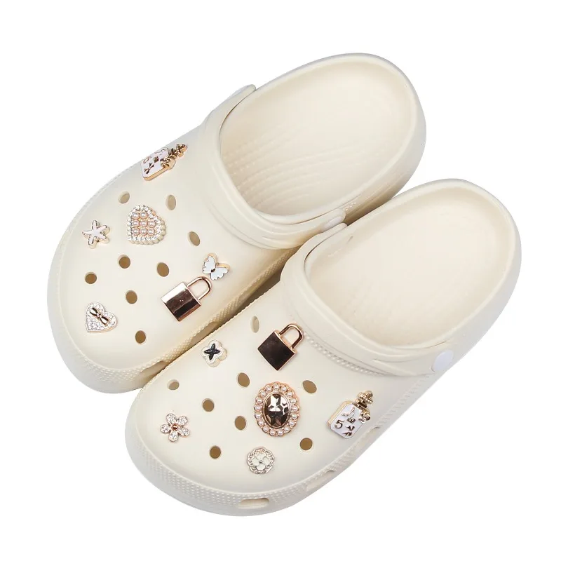 12 قطعة حلية الأحذية لـ Crocs لتقوم بها بنفسك قفل معدني حجر الراين اللؤلؤ زينة الأحذية اكسسوارات السحر ل قباقيب حقيبة الشرائح الصنادل