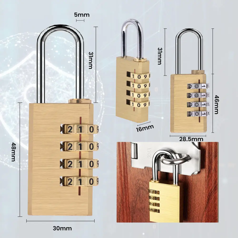 High Quality Padlock Solid Brass Lock Digit Combination Password Secret Code for Gym Outdoor Locker Case Copper Stainless Steel