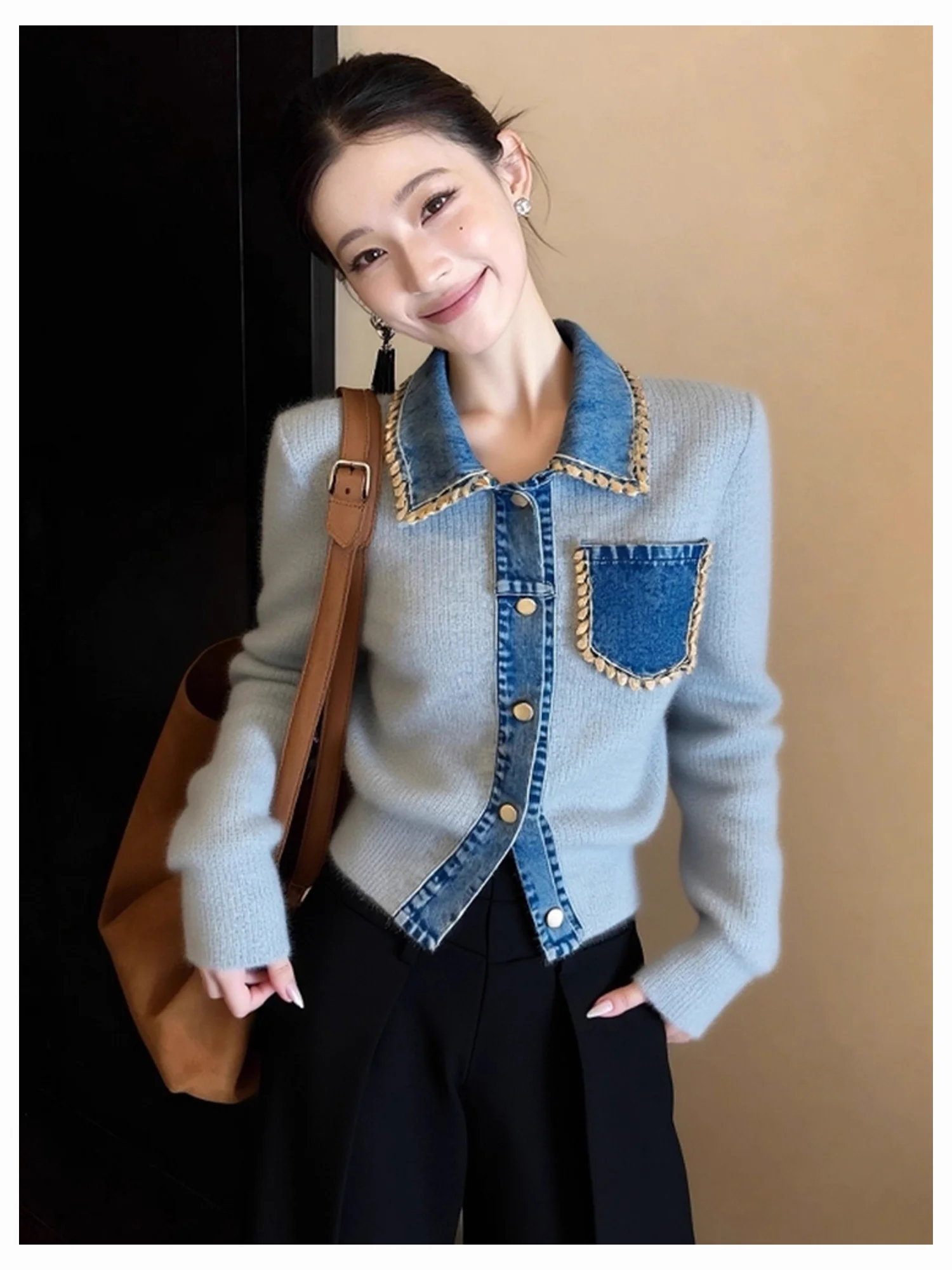 

Уникальный синий джинсовый трикотаж, модный универсальный зимний повседневный трикотаж, не повторяющийся, высококачественный, удобный, для женщин