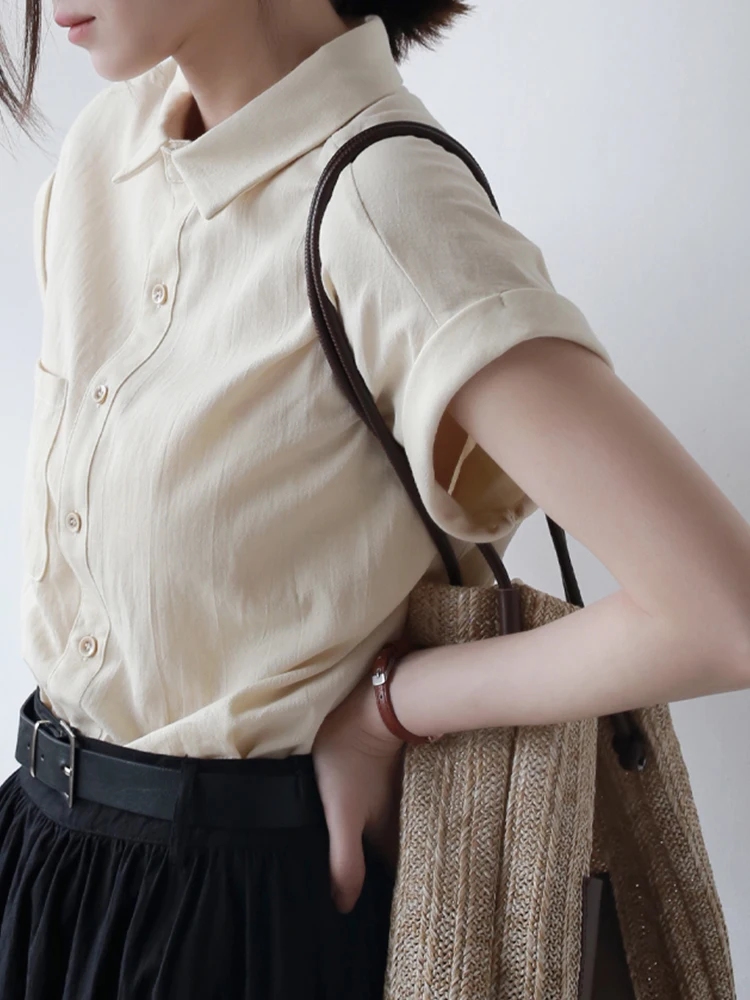 

Loose Cotton Linen Short Sleeve Shirt Women's Summer High-End Feeling Handbag Store Simple Personality Women's Clothing