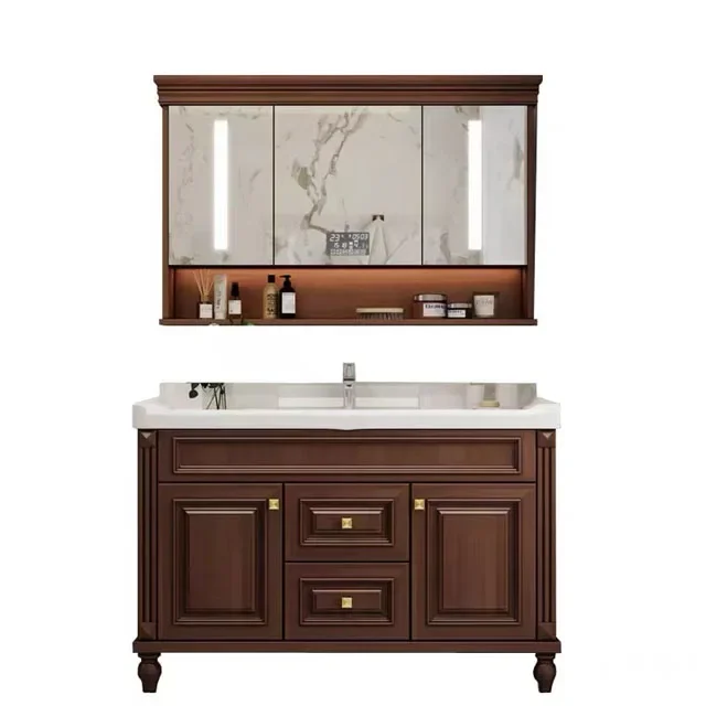 HZ  Raise panel  vanity cabinet   Classic style cheaper wood design Bathroom storage  Sink with mirror customized Vanity cabinet