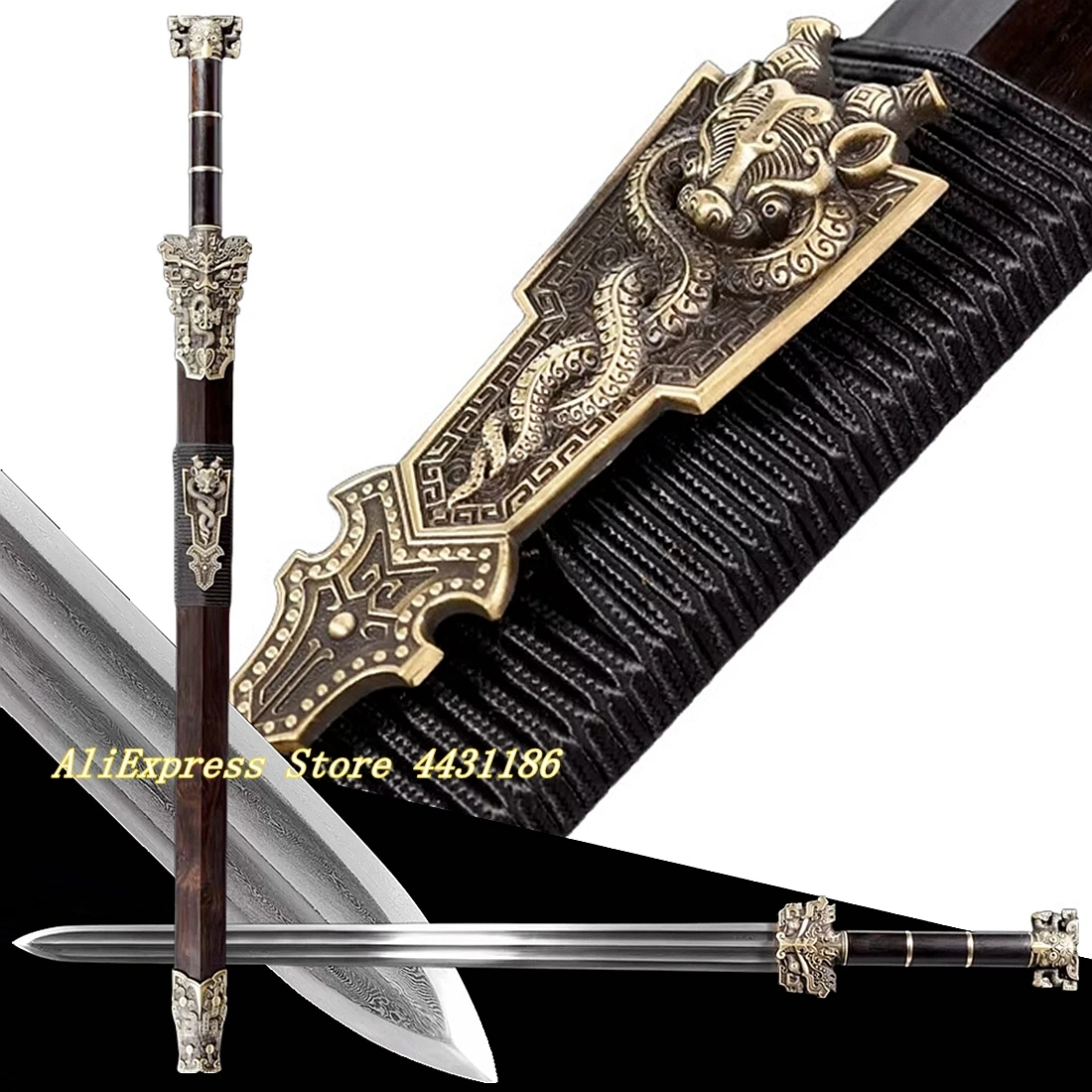 

KungFu косплей функциональный двойной край настоящий меч китайская династия Цинь битва Цзянь дамасская сложенная сталь лезвие латунный аксессуар