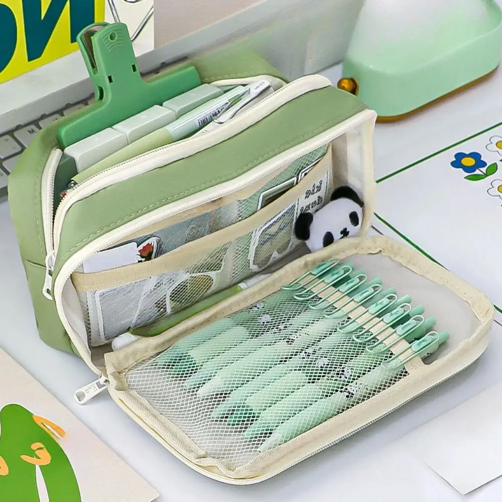 Astucci Panda di grande capacità Astuccio portatile multifunzionale per cartoni animati con tasca frontale Borsa portaoggetti per cancelleria