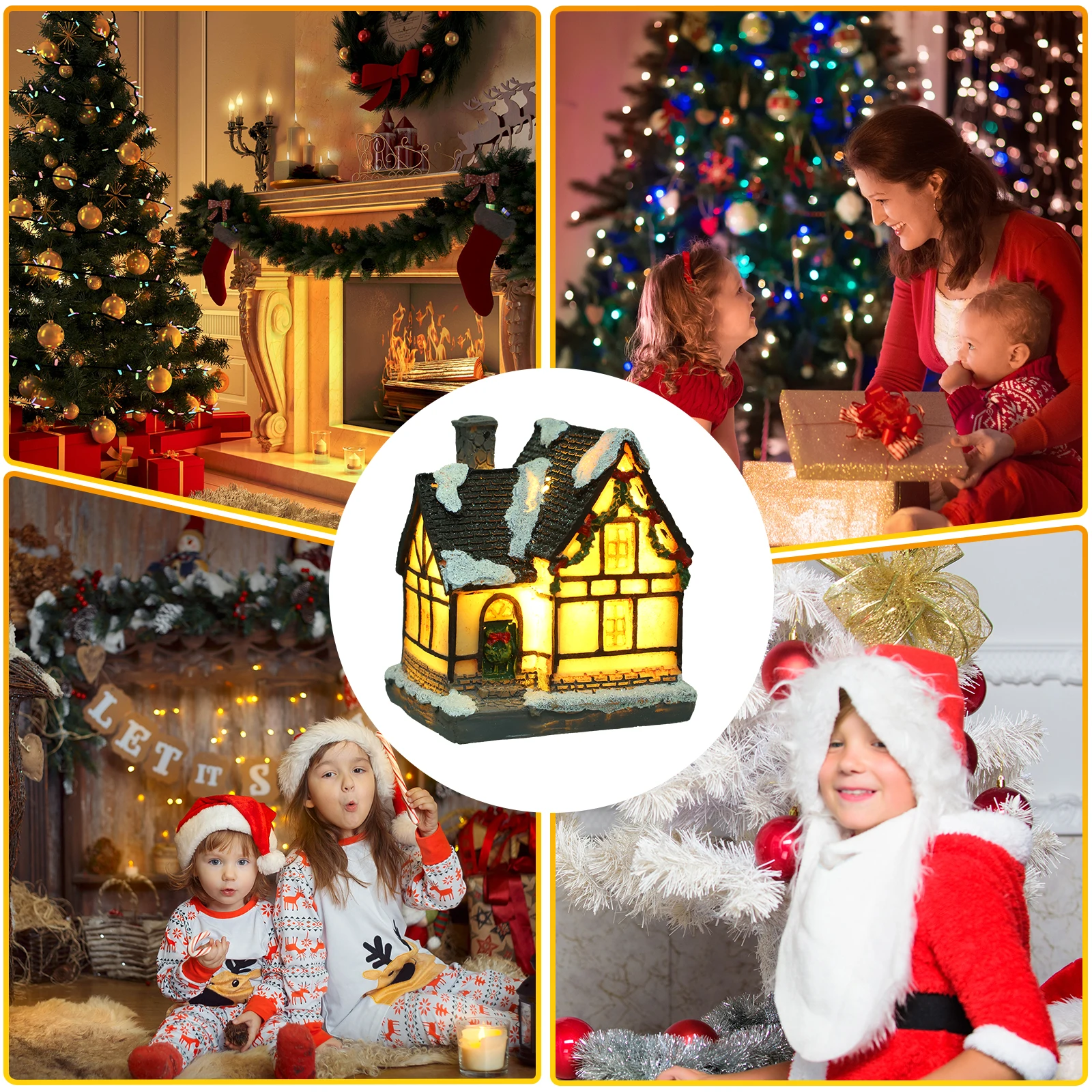 

1Pcs Christmas Glowing Cabin Resin Ornament High Intensity Desktop Ornament for Home Office Party Decoration Home Craft
