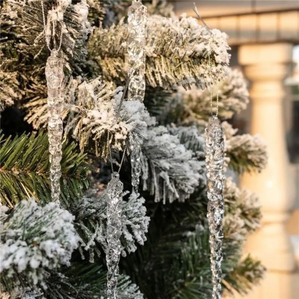 12Pcs Transparent Christmas Icicle Ornaments Threaded Top Icicle Shape Clear Ice Strip Ornaments Hanging Icicle Decorations