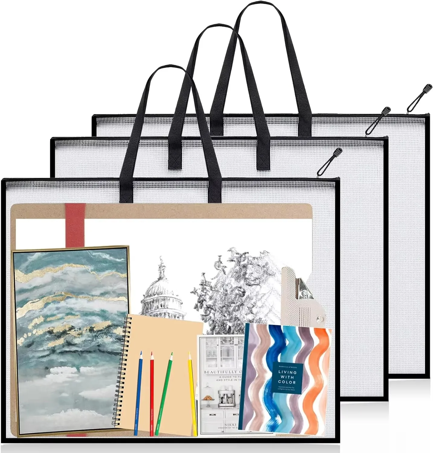 

Чехол для художественного портфолио 19x25 дюймов, папка-портфель для произведений искусства, сумка для хранения плакатов с застежкой-молнией и ручкой, сетчатые органайзеры для папок