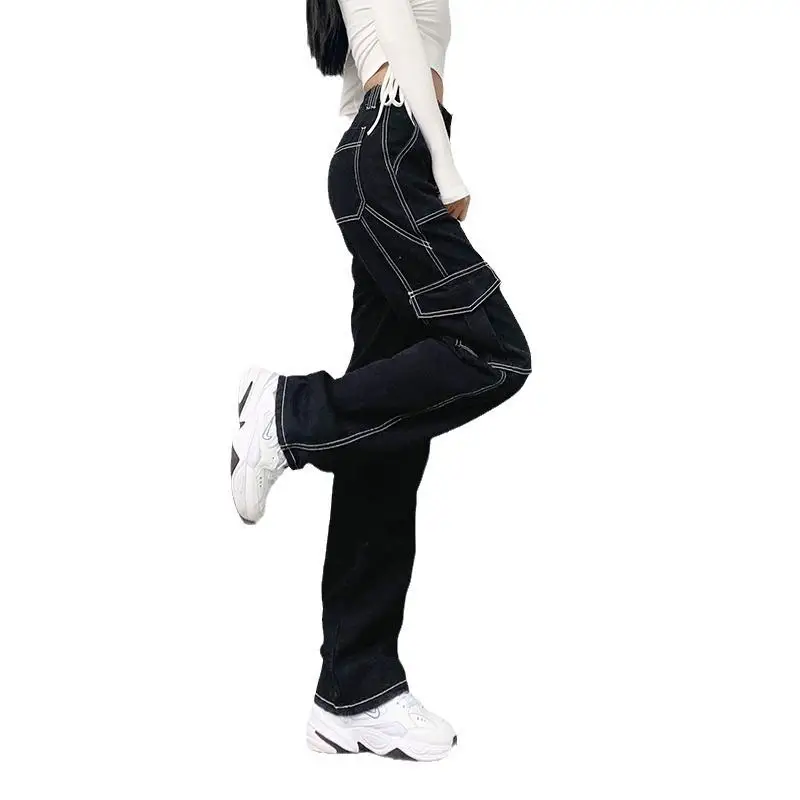 

Loose Casual Work Pants Women's High Waist Wide Leg Jeans Trendy Comfortable Long Trousers for Ladies Autumn Season Bla