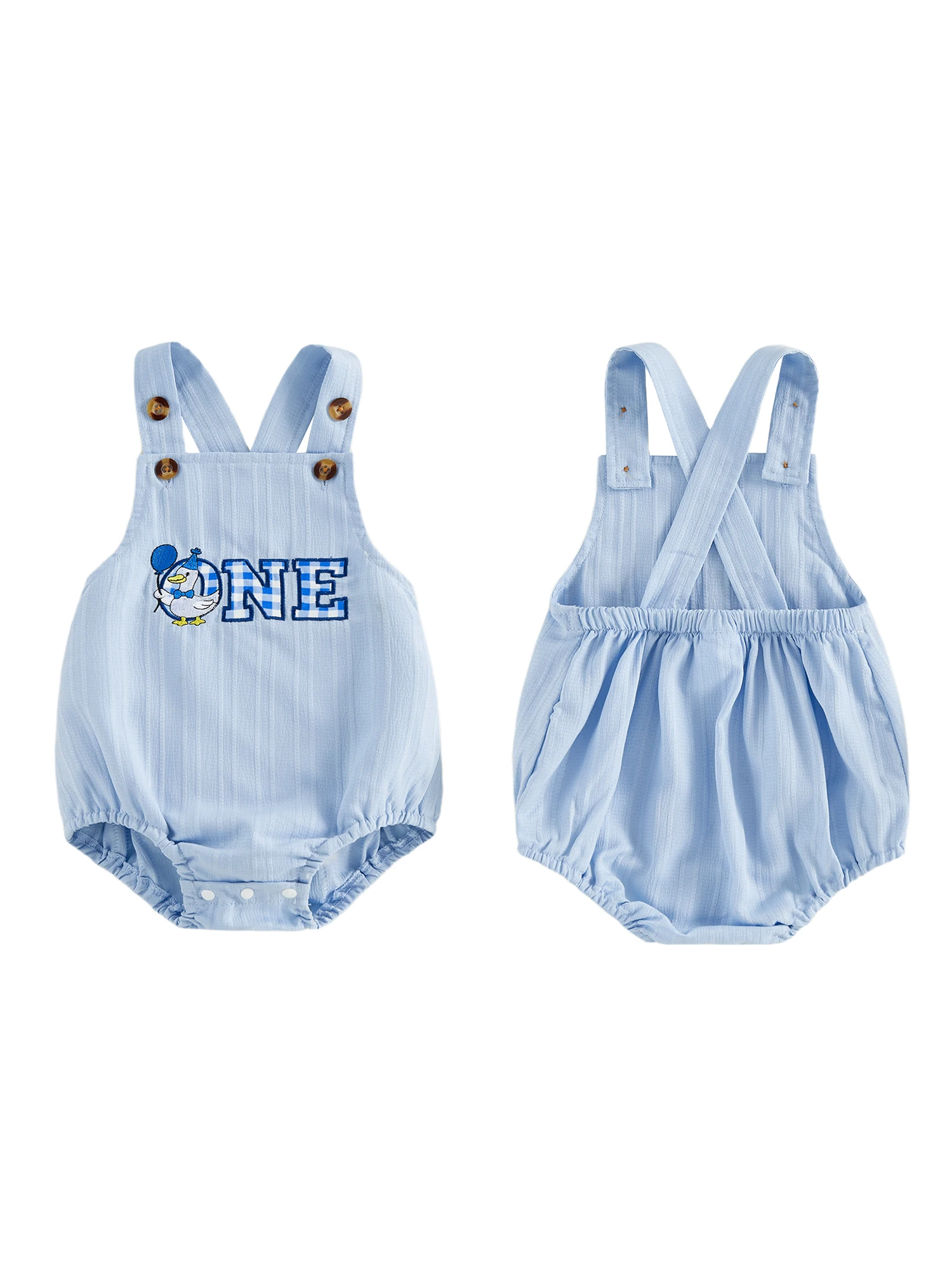 

Джинсовый комбинезон унисекс для малышей с вышитой нашивкой в виде утки, без рукавов, для праздничного образа на день рождения