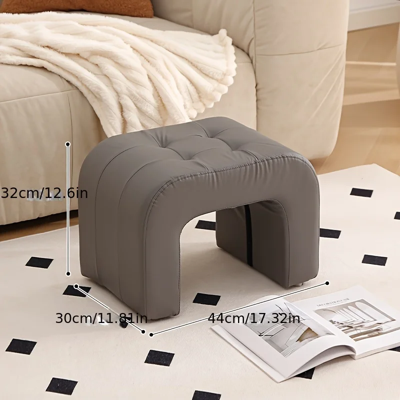 Solid Wood Upholstered Stool, Multifunctional Soft Faux Leather Low Stool for Living Room, Compact Shoe Changing Bench