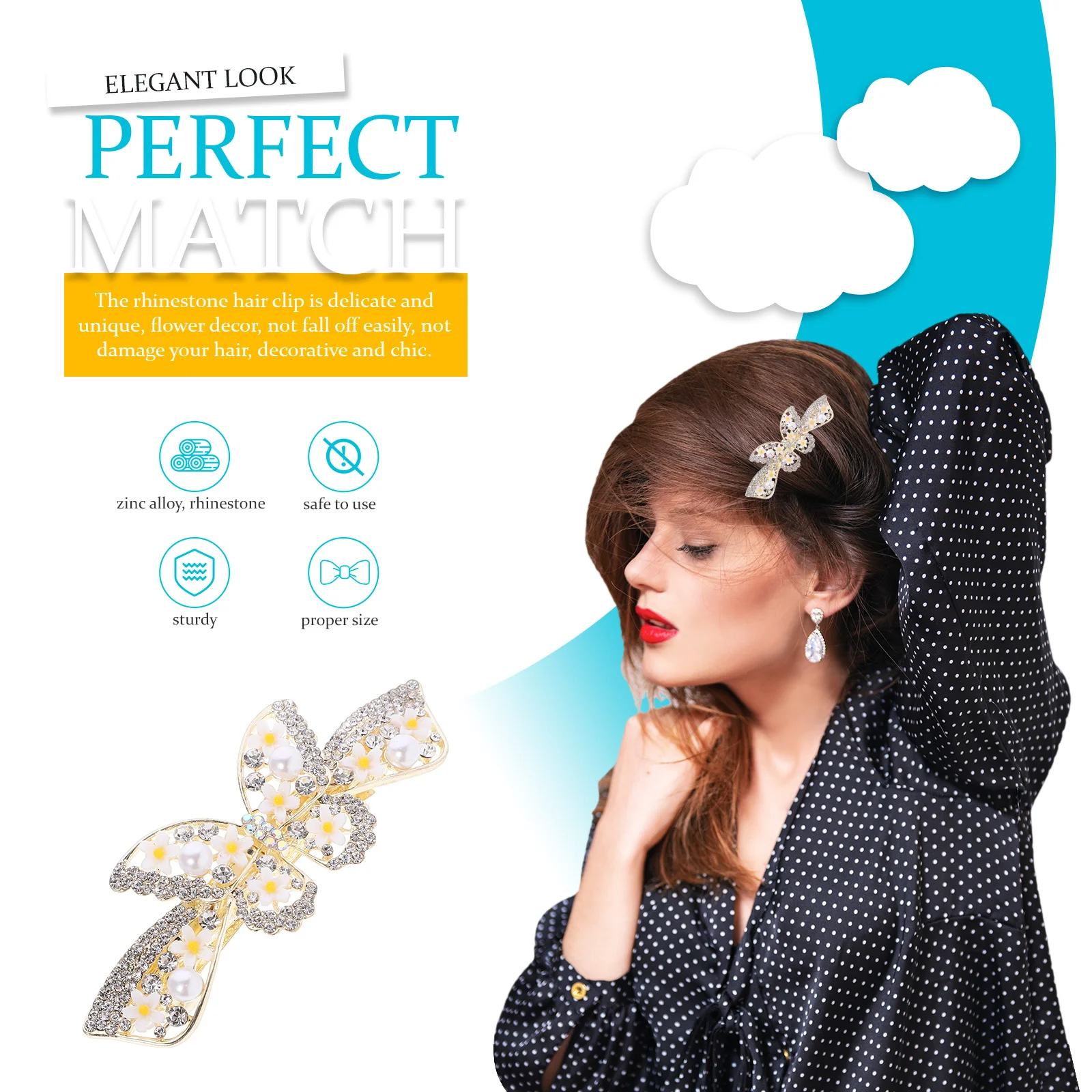 

Rhinestone Pearl Small Alloy Hair Clip Spring Decorative Clip for Women Wedding Party Women Hair Accessories