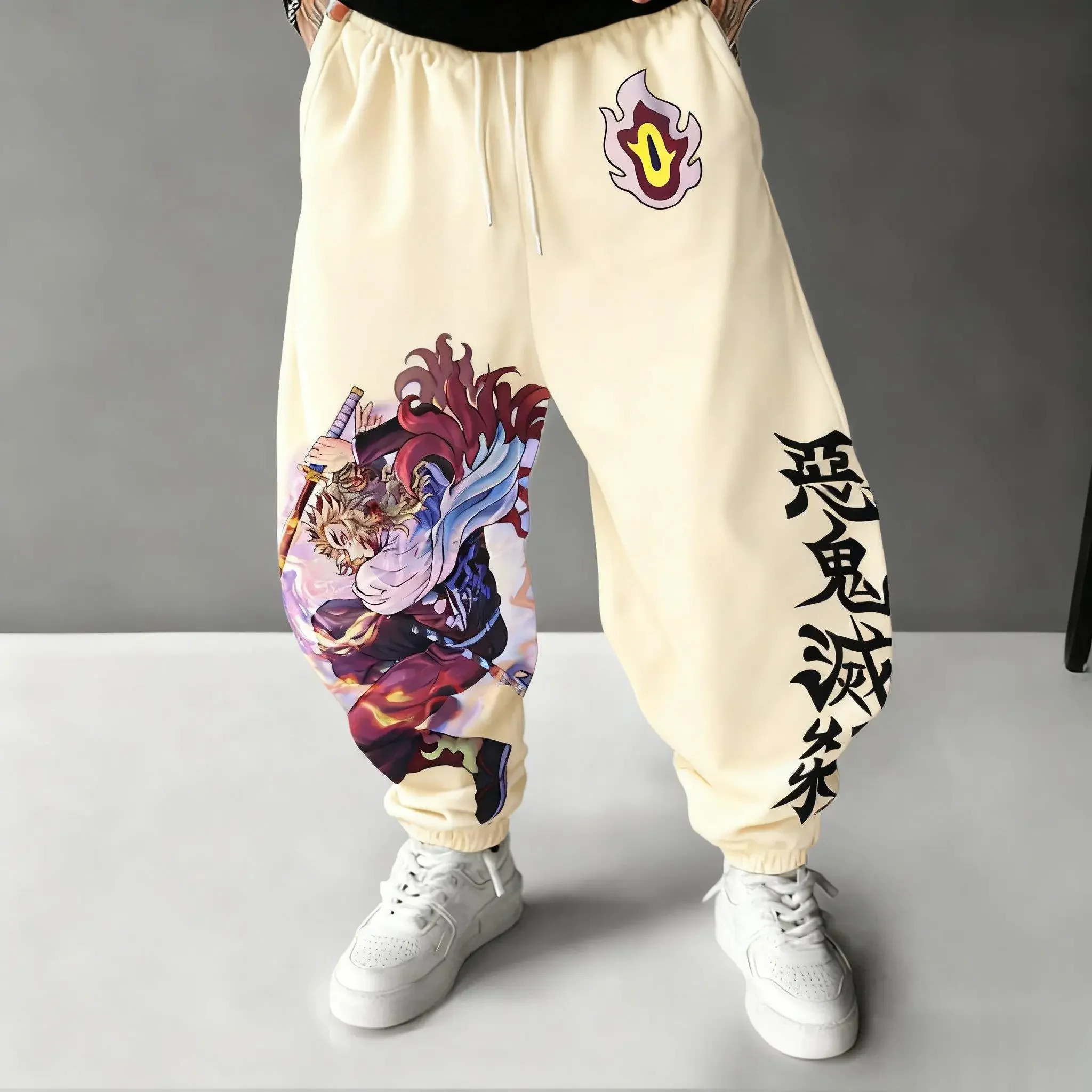 2025 الشتاء الخريف شيطان القاتل أنيمي الجرافيك طباعة ركض السراويل الرجال النساء Sweatpants عادية الهيب هوب بنطلون Y2k الشارع الشهير