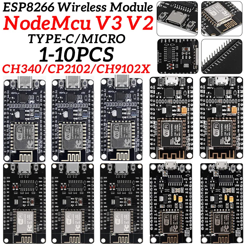 Módulo Inalámbrico ESP8266 CH340/CP2102/CH9102X NodeMcu V3 V2 Lua WIFI, Placa de Desarrollo de Internet de las Cosas Basada en ESP-12E ZY8266