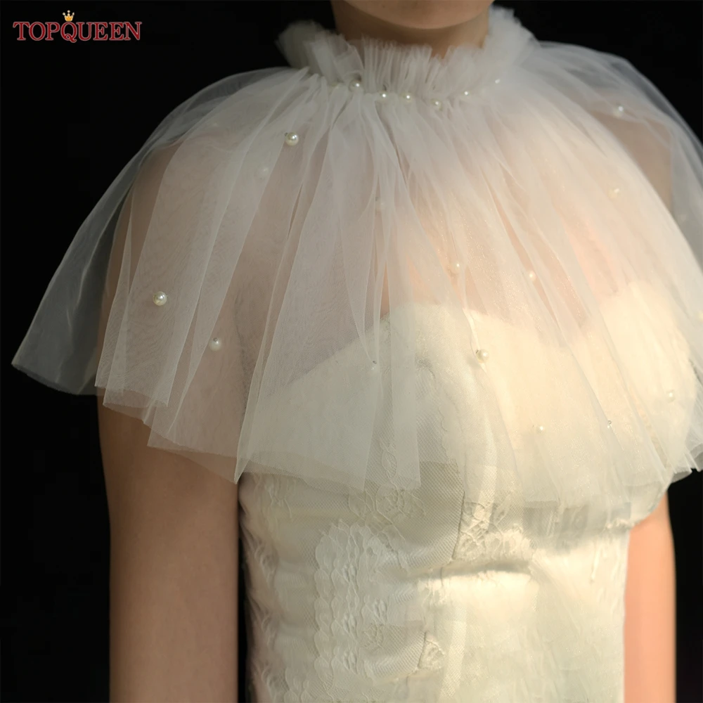 

Свадебные накидки TOPQUEEN VG112A: Изящные свадебные шали с жемчугом, ажурное летнее болеро для женщин, прозрачный плащ