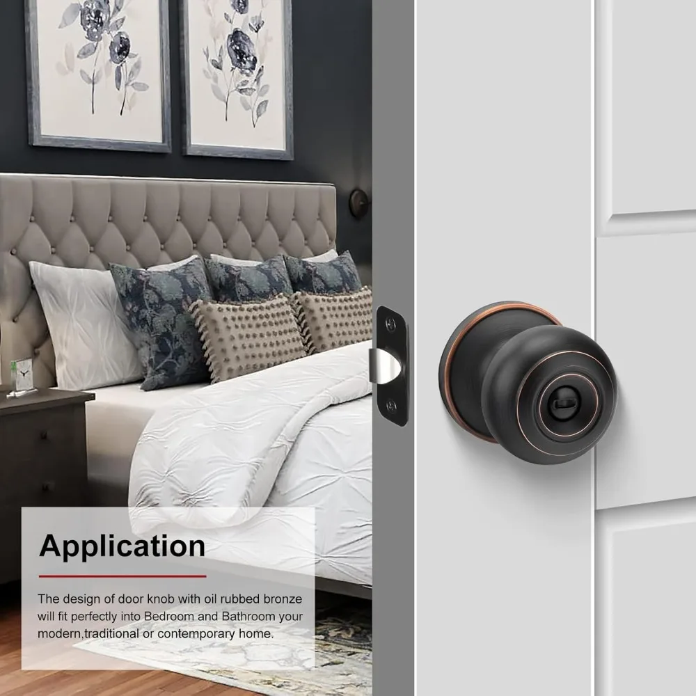 1 confezione di pomello per porta interno in bronzo lucidato a olio, pomello per porta privacy per camera da letto e bagno, pomelli per porte interne rotondi con serratura, chiave
