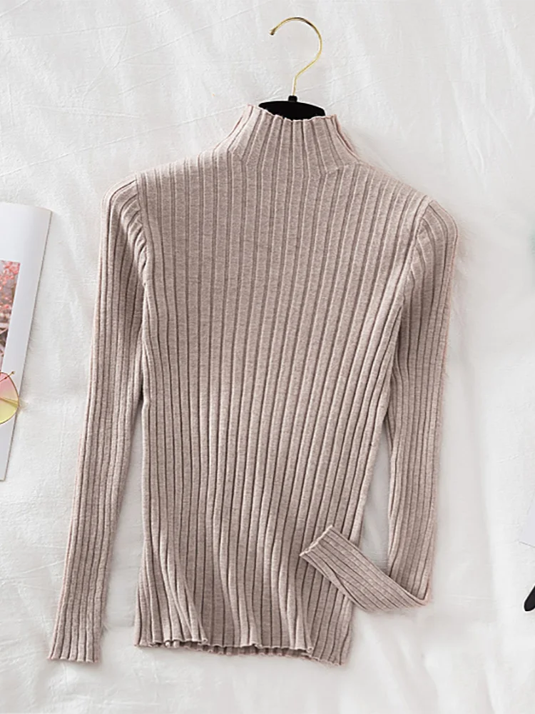 Croysier Pullover Ribbed Knitted Sweater Autumn Winter Clothes Women 2024 High Neck Long Sleeve Slim Basic Woman Sweaters Tops