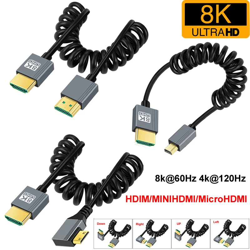 1M Spring 8K@60HZ 4k@120hz 2.1 MIMIHDMI MINI/MICROHDMI Micro/HDMI traight/left/right/up/down Videp Audio Cable For PC Phone Tabl