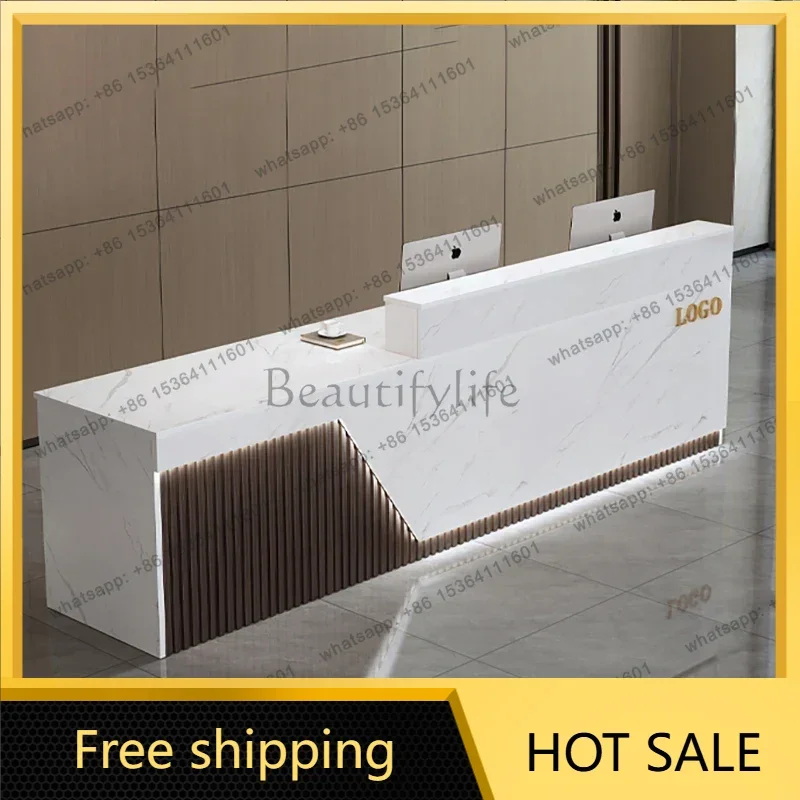 FG Nordic Long Reception Desk Custom Luxury Glamour Unique Reception Counter Aesthetic Premium Comptoir Magasin Furniture Office