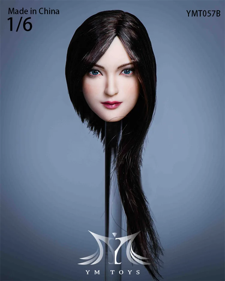 YMTOYS YMT057 1/6 Female Beauty Girl LuLu Long Black Hair Vivid Head Sculpture Carving Model Fit 12