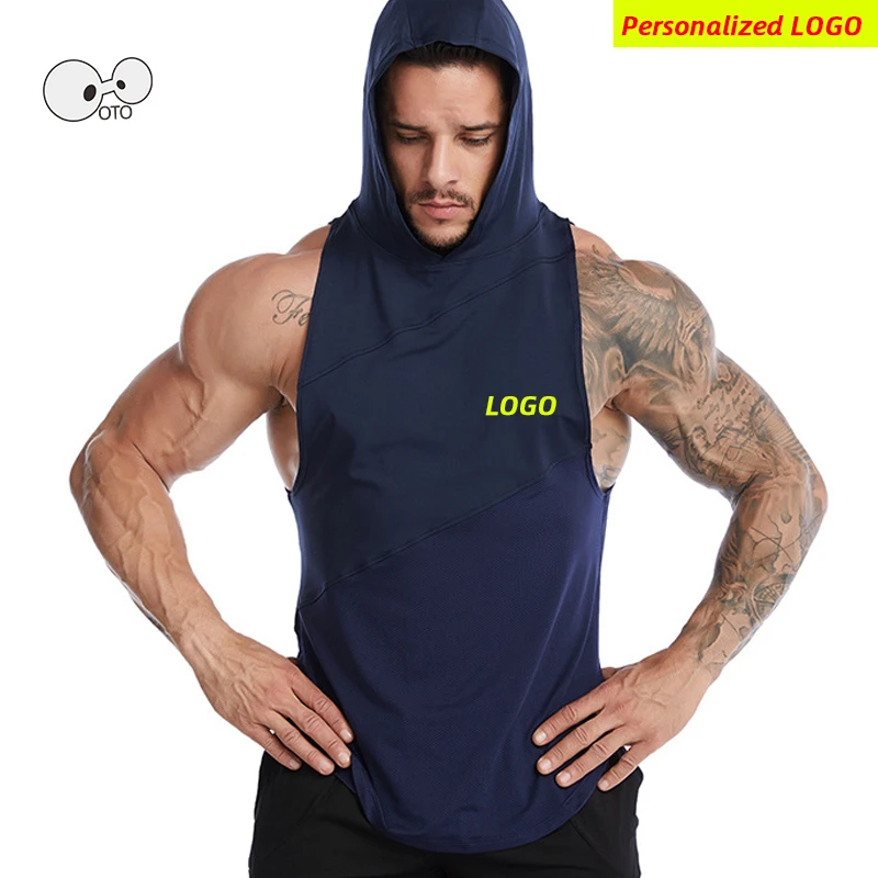 2022 verão halterofilismo encapuçado tanque topos masculino secagem rápida ginásio fitness colete sem mangas camisa treino correndo singlets personalizado