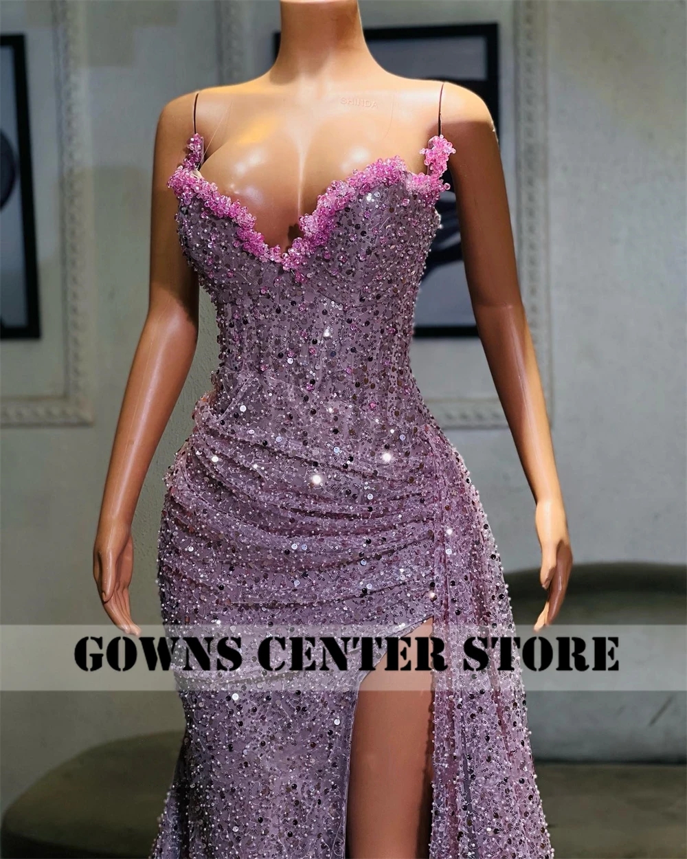 Light Purple Beaded Sweetheart High Split Aso Ebi Luxury Evening Dresses For Wedding 2024 Mermaid Prom Dress Elegant Customized