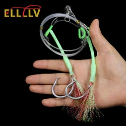 Elllv Hand Tied Strong Hapuka Grouper Cod Sabiki Rig with Flasher Deep Sea Fishing Luminous Flasher Rig Strong Tuna Circle Hook