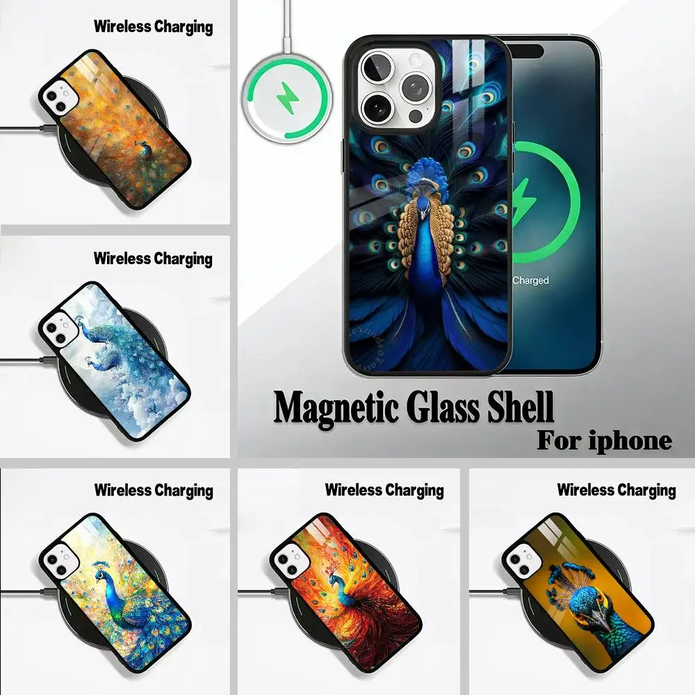 

Colorful peacock For IPhone17 16 15 14 13 12 11 Plus Pro Max Plus Wireless Charger Phone Case