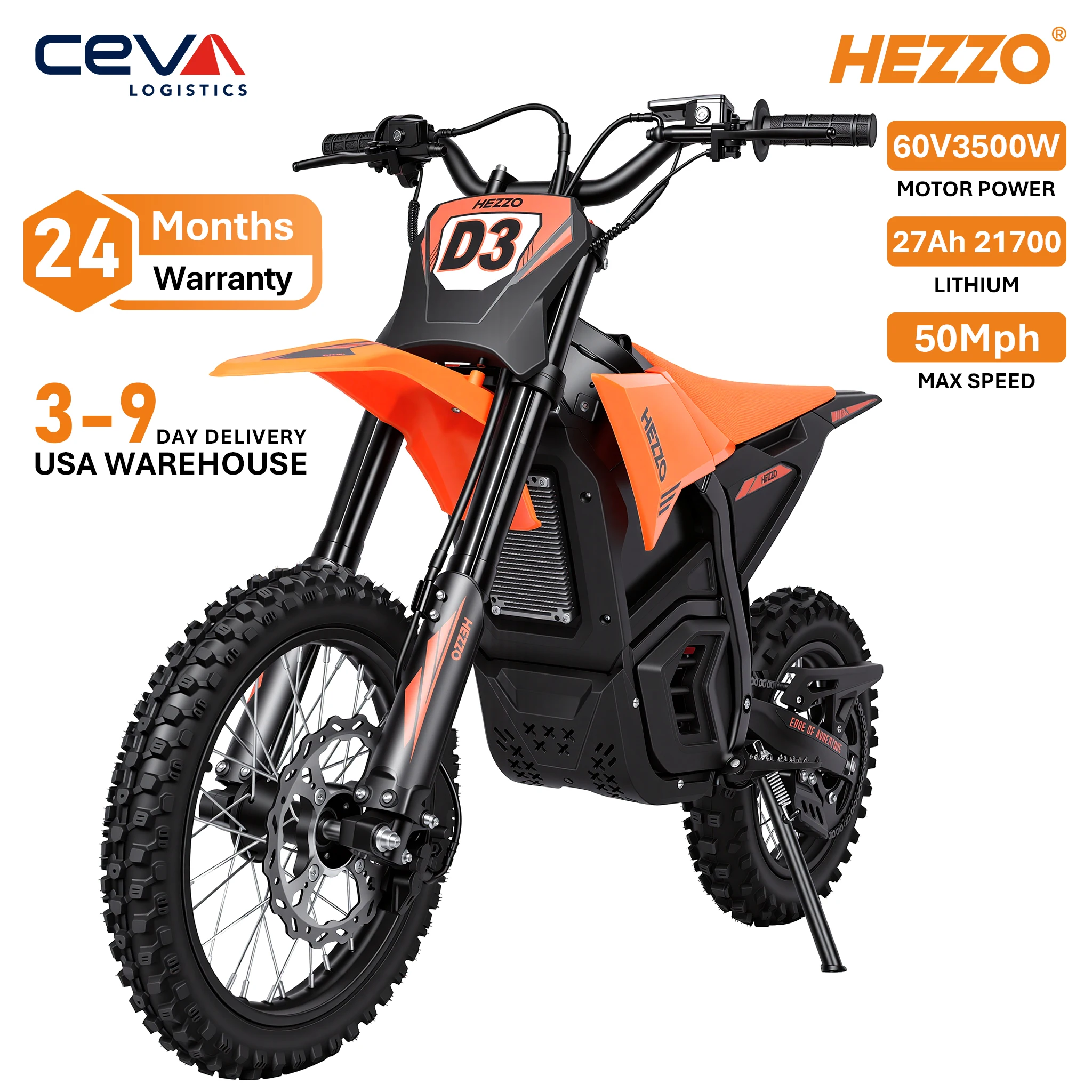

HEZZO D3 Electric Dirt Bike 3500W 60V 50MPH Off-Road Electric Motorcycle for Teens 8-16 Free Shipping Motocross Electric Bike