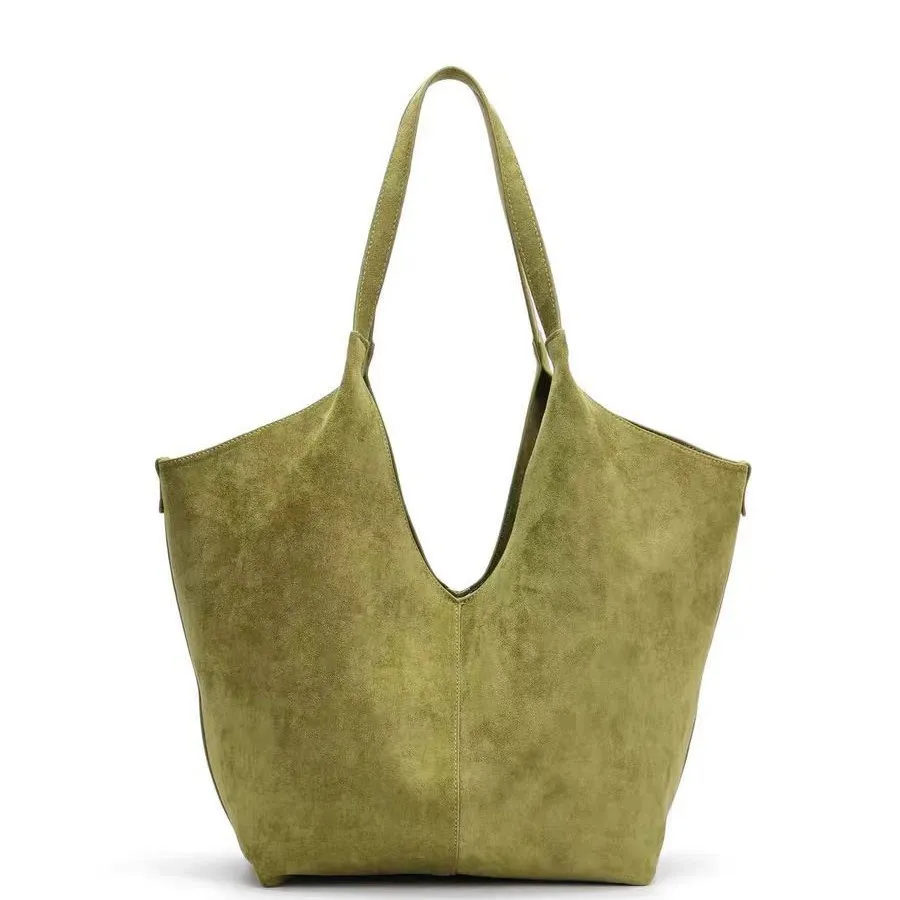 Joyce Fashion - Bolso de Hombro Tipo Cubo de Ante Sintético Verde Vintage para Mujer, Nuevo Bolso de Diseñador, Bolso de Compras, Bolso para Viajar al Trabajo