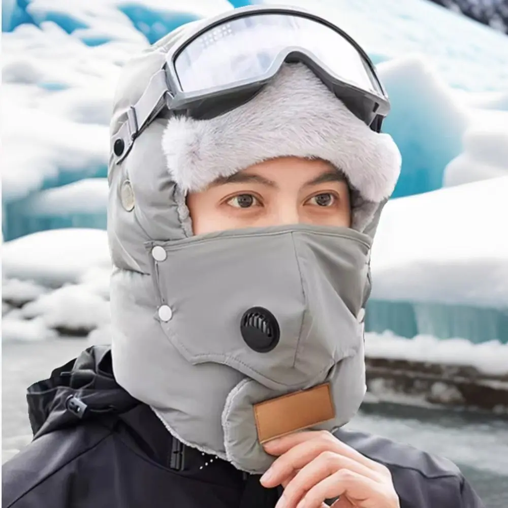 Lentes antiniebla, gorro de esquí ruso Ushanka, máscara con orejeras, gorra a prueba de viento para ciclismo con gafas, gorro con capucha, gorros cálidos para invierno, deportes