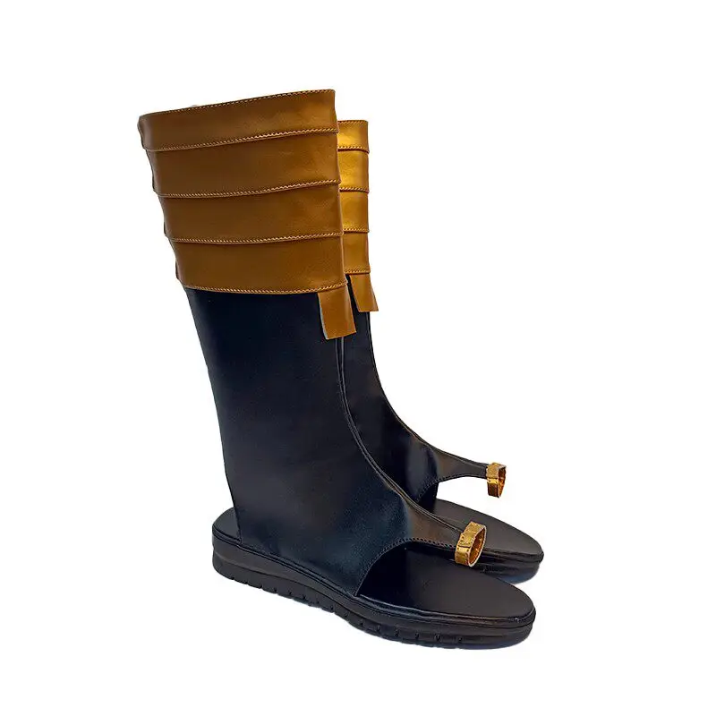 Anime Genshin Impact Cyno Cosplay Shoes Black Medium-Long PU Leather Boots For Halloween Carnival