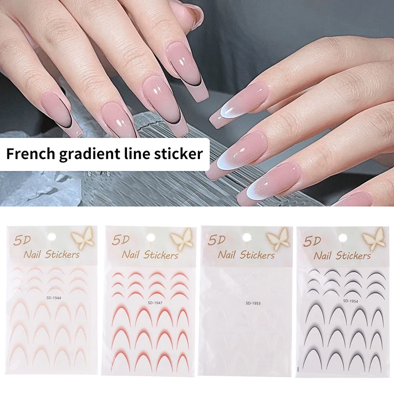 French Line 3D Nail Stickers Rose Red Black Green Orange Y2K Self-Adhesive Sliders Manicure Y2K French Nail Art Decoration Decal