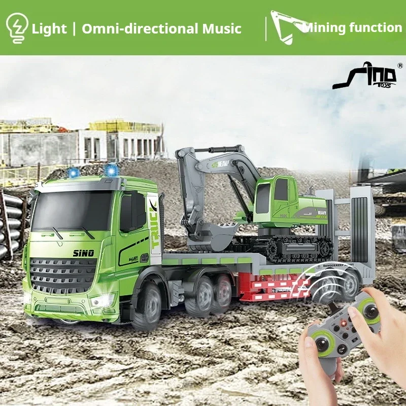 원격 제어 합금 자동차 RC 세미 트레일러 트럭 큰 전자 시뮬레이션 차량 음악 LED 충전식 RC 엔지니어링 자동차 아이 장난감