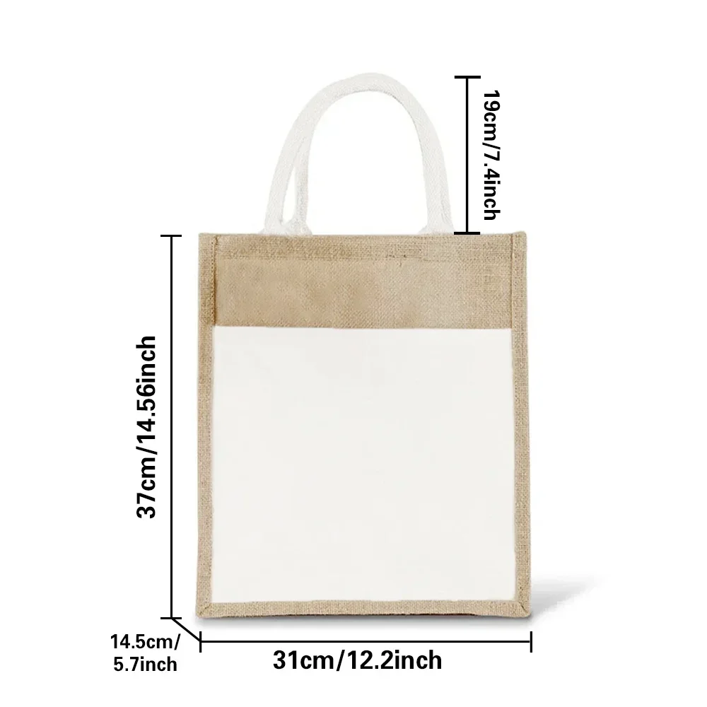 Cotton and Linen Shopping Bag Handheld Linen Handbag Vintage Grocery Bags Text Series Portable Organizer Pouch Beach Bags