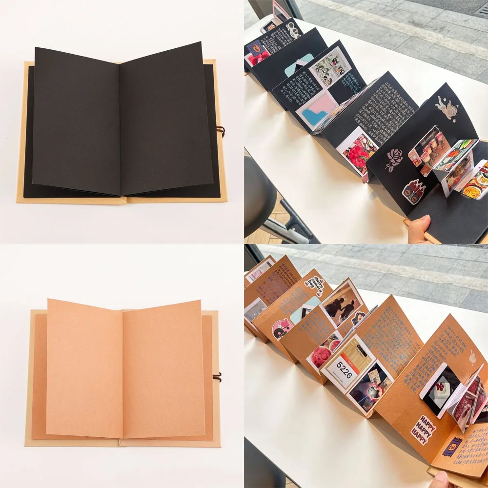 Multi-purpose Kraft Paper Accordion Photo Album 16 Pages Folding Type Growing Souvenir Book Adhesive style Diy Photo Album Gifts